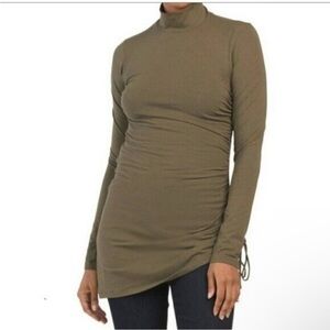 Theory Ruched Mockneck Turtleneck Tunic Bonsai Green Size Large